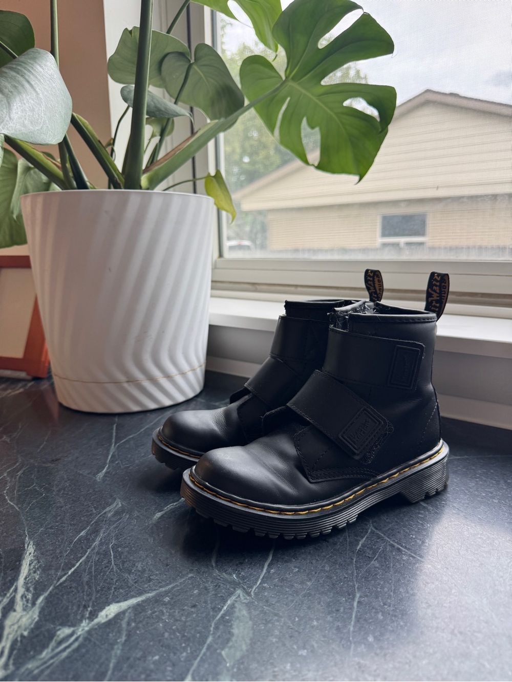 Dr. Martens Black Leather Ankle Boots with Velcro Straps